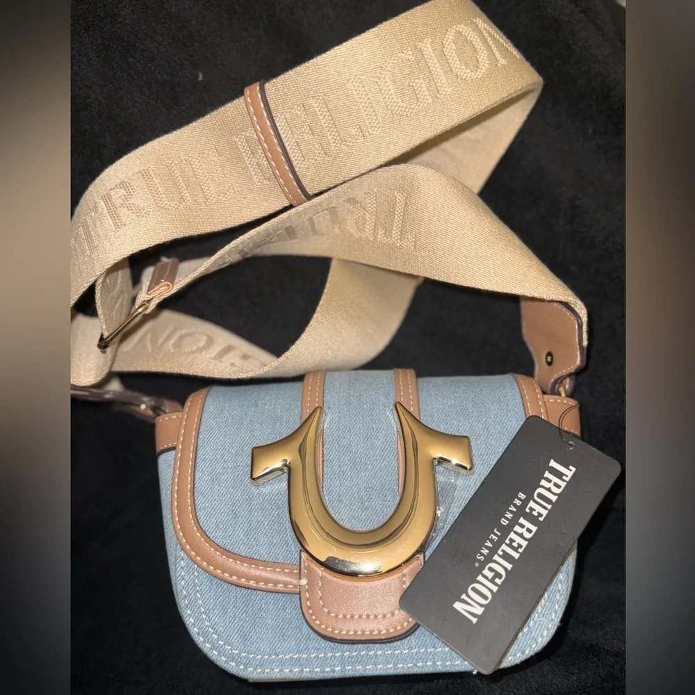 True Religion Denim and Tan Crossbody Bag